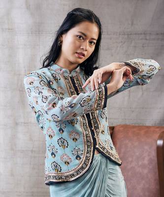 Sarouk Blue Printed Drape Skirt Set 3