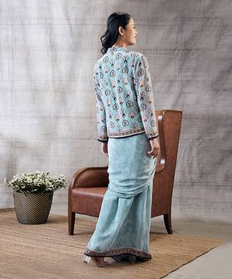 Sarouk Blue Printed Drape Skirt Set 6