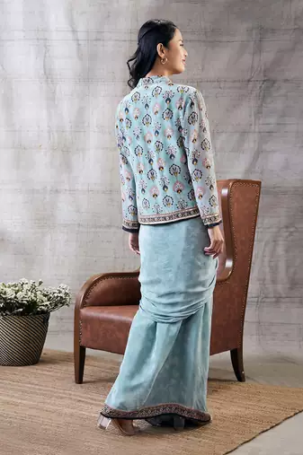 Sarouk Blue Printed Drape Skirt Set