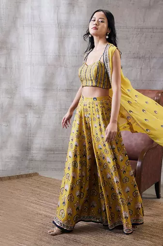 Sarouk Yellow Embroidered Co-Ord Set