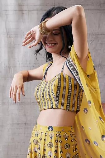 Sarouk Yellow Embroidered Co-Ord Set