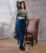 Mehr Green Printed Drape Skirt Set