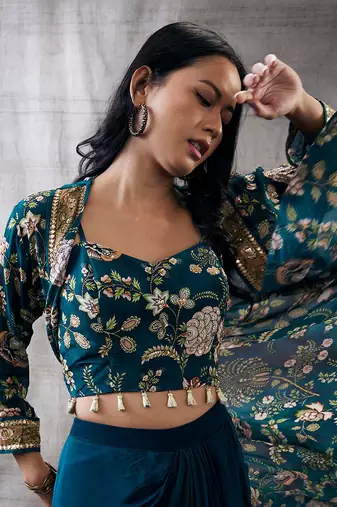 Mehr Green Printed Drape Skirt Set