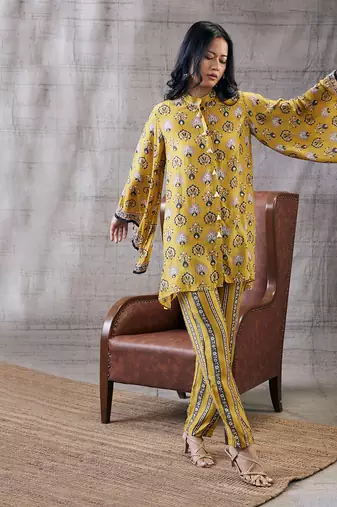 Sarouk Yellow Embroidered Co-Ord Set