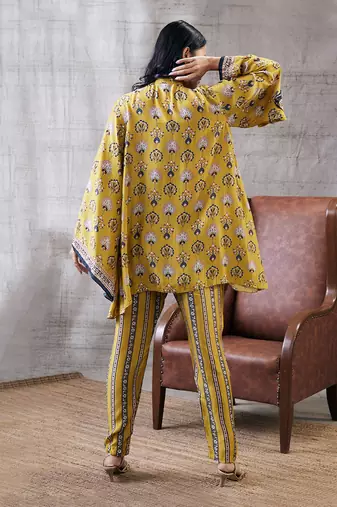 Sarouk Yellow Embroidered Co-Ord Set