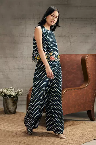 Gulista Teal Blue Embroidered Co-Ord Set