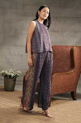 Ikaya Blue Printed Sequin Co-Ord Set