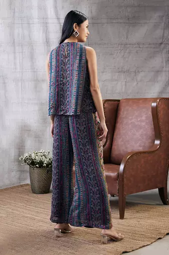 Ikaya Blue Printed Sequin Co-Ord Set
