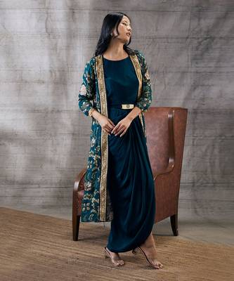 Mehra Green Drape Jacket Set 1