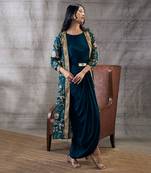 Mehra Green Drape Jacket Set