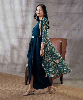 Mehra Green Drape Jacket Set 2