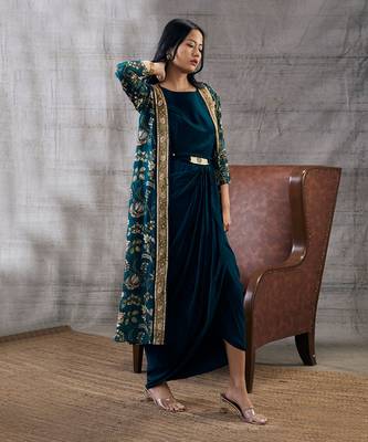 Mehra Green Drape Jacket Set 3