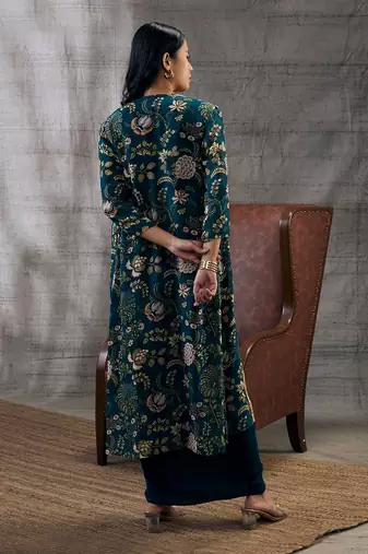 Mehra Green Drape Jacket Set