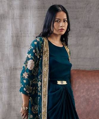 Mehra Green Drape Jacket Set 5