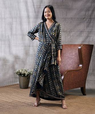 Dilara Black Embroidered Drape Dress 1
