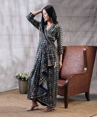 Dilara Black Embroidered Drape Dress 2
