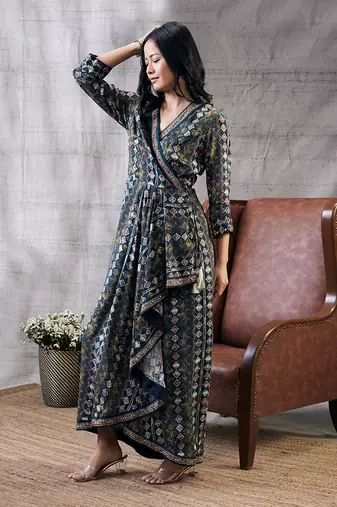 Dilara Black Embroidered Drape Dress