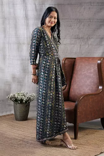 Dilara Black Embroidered Drape Dress
