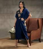 Blue Crepe Embroidered Dress