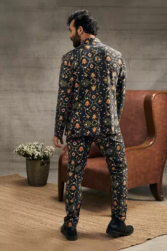 Zahra Black Printed Blazer Set