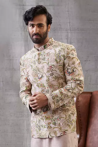 Mehr Beige Printed Jacket Set
