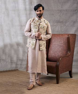 Mehr Beige Printed Bundi Set 1