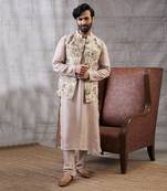 Mehr Beige Printed Bundi Set