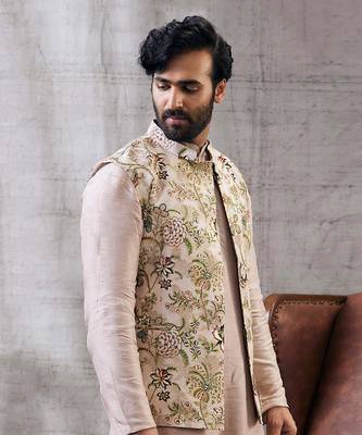 Mehr Beige Printed Bundi Set 3