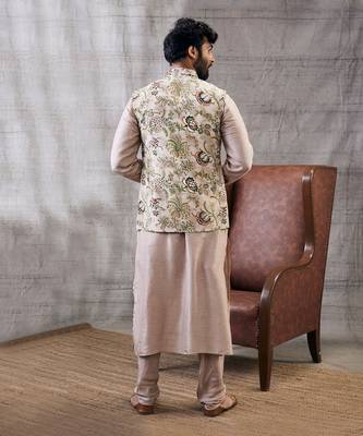 Mehr Beige Printed Bundi Set 4
