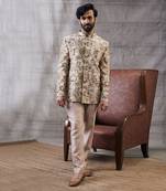 Mehr Beige Printed Bandhgala Set