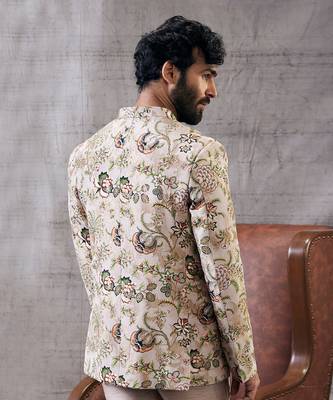 Mehr Beige Printed Bandhgala Set 5
