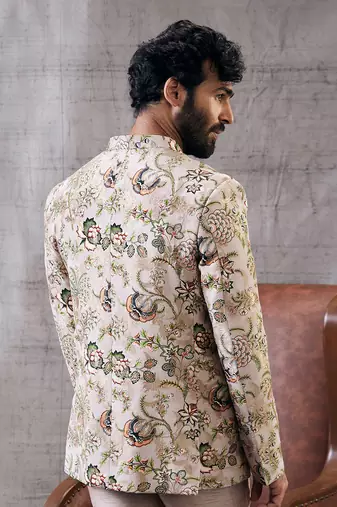 Mehr Beige Printed Bandhgala Set
