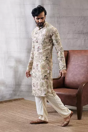 Mehr Beige Printed Kurta Set