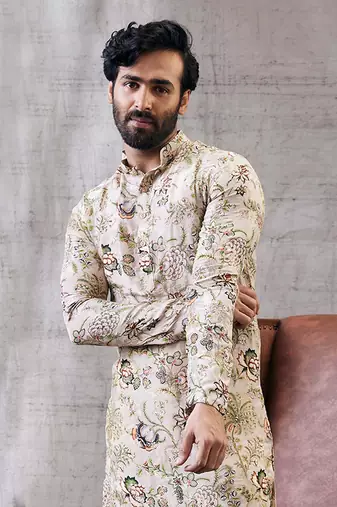 Mehr Beige Printed Kurta Set