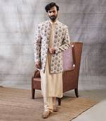 Sarouk Beige Printed Longline Jacket Set