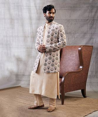 Sarouk Beige Printed Longline Jacket Set 3
