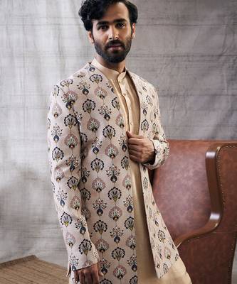 Sarouk Beige Printed Longline Jacket Set 6