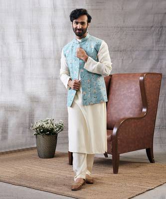 Sarouk Beige And Blue Printed Bundi Set 1