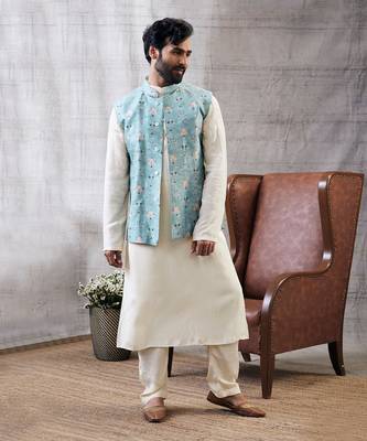 Sarouk Beige And Blue Printed Bundi Set 2