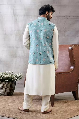 Sarouk Beige And Blue Printed Bundi Set