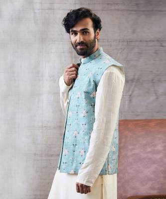 Sarouk Beige And Blue Printed Bundi Set 4