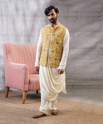Zahra Yellow And Beige Sequin Bundi Set 1