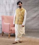 Zahra Yellow And Beige Sequin Bundi Set