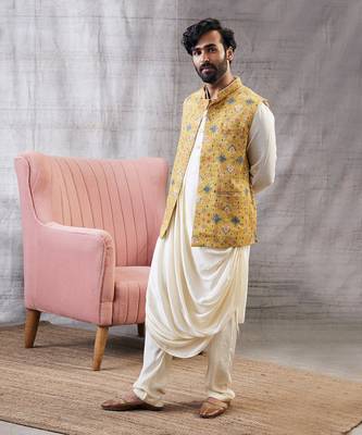 Zahra Yellow And Beige Sequin Bundi Set 2