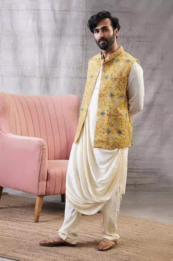 Zahra Yellow And Beige Sequin Bundi Set