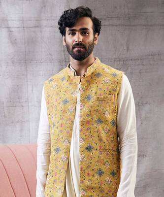 Zahra Yellow And Beige Sequin Bundi Set 3