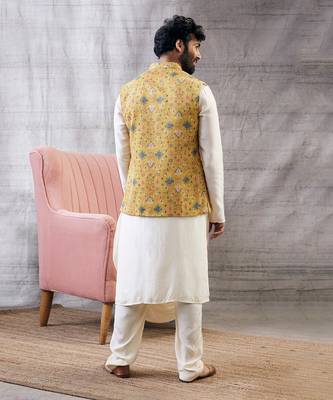 Zahra Yellow And Beige Sequin Bundi Set 4