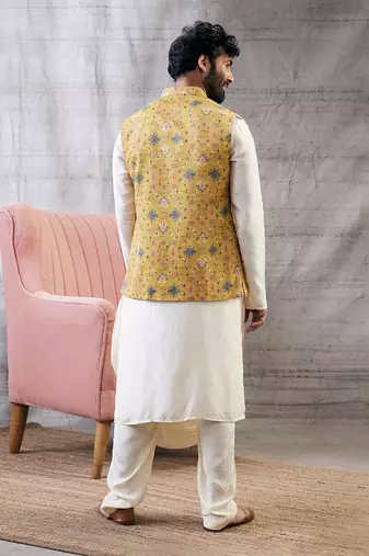 Zahra Yellow And Beige Sequin Bundi Set