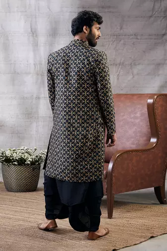 Zahra Black Printed Longline Jacket Set