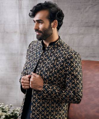 Zahra Black Printed Longline Jacket Set 5